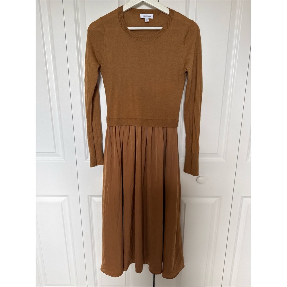 Nordstrom Pleaded Wool Top‎ Dress Flowy Skirt Longsleeve Size S